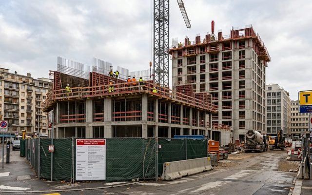 (LaNotizia.ch) - Rappresentazione di un cantiere per la costruzione di alloggi in area urbana