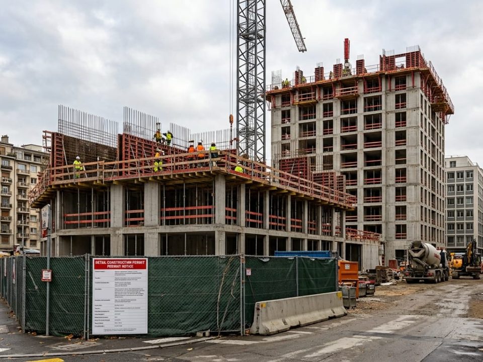 (LaNotizia.ch) - Rappresentazione di un cantiere per la costruzione di alloggi in area urbana